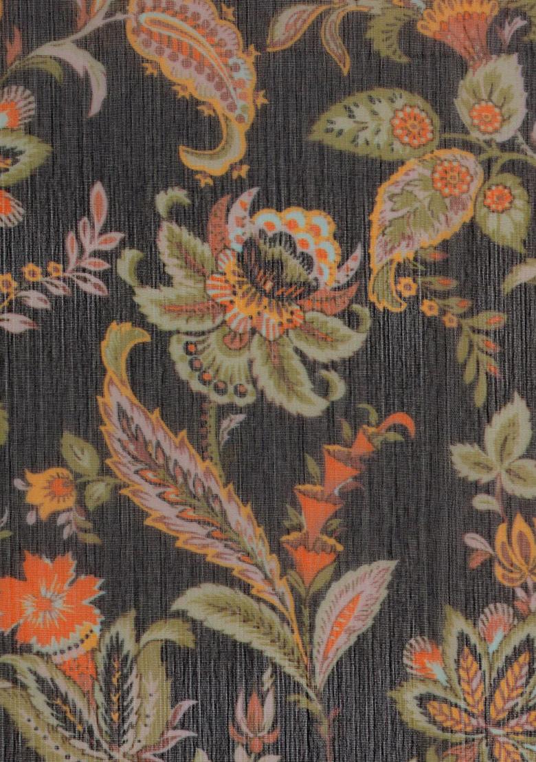 Black Printed Chiffon Lehenga Set - Indya