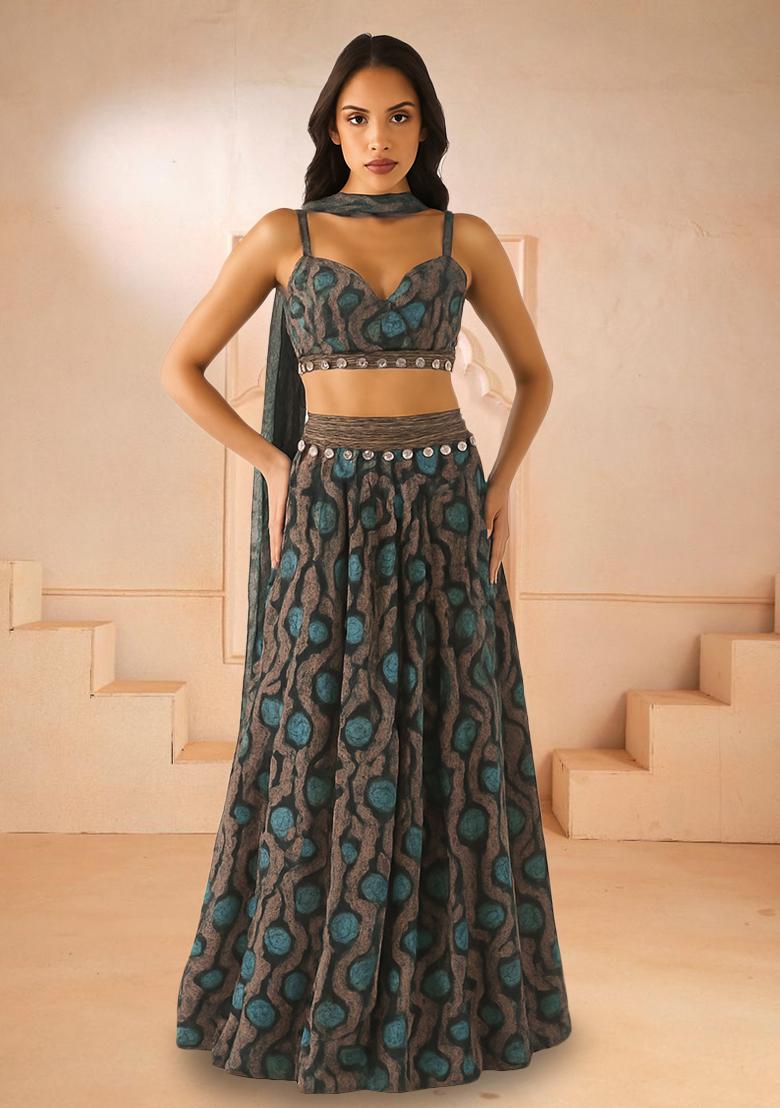 Multi Printed Chiffon Lehenga Set