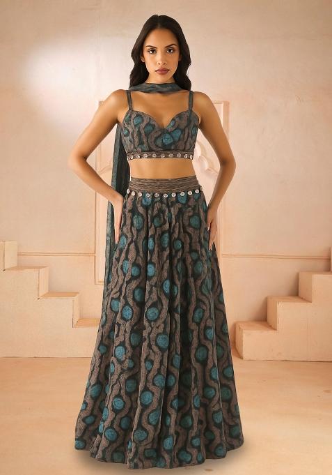 Multi Printed Chiffon Lehenga Set
