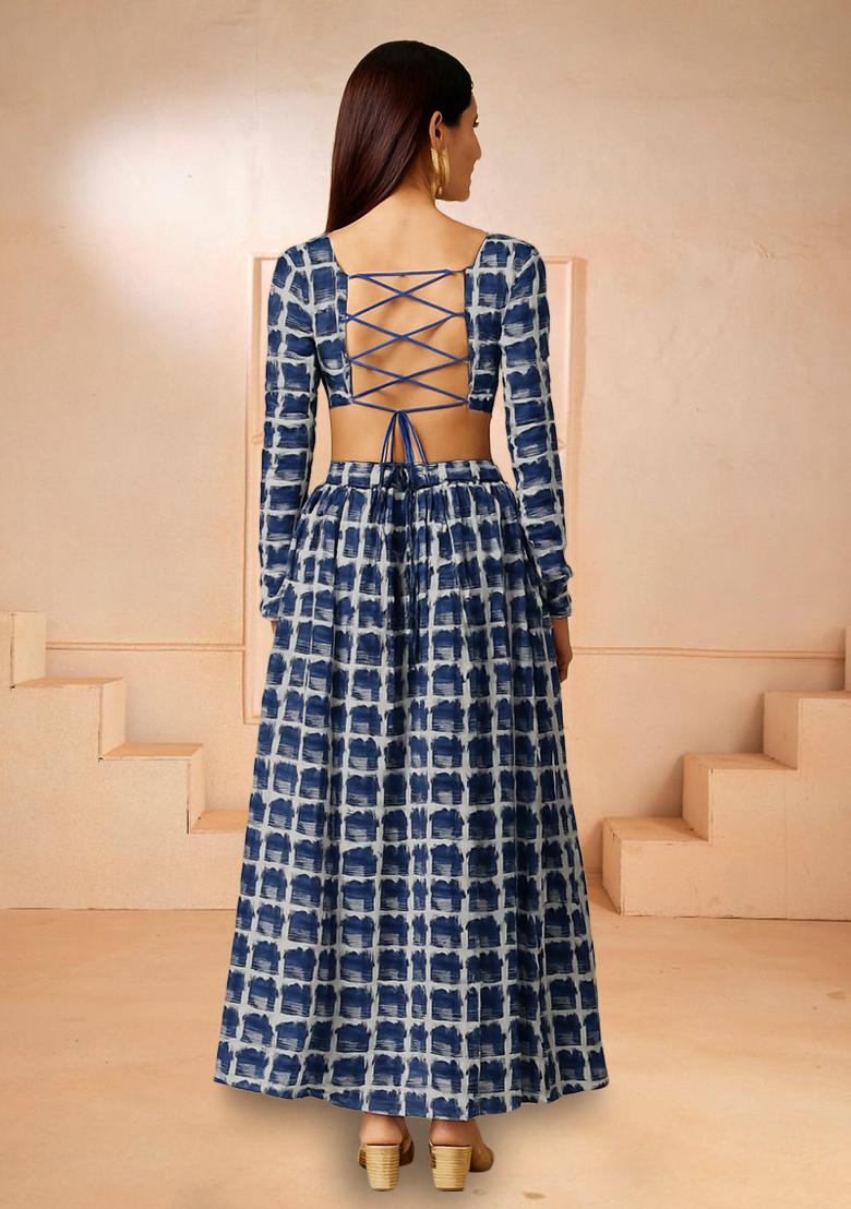 White Printed Chiffon Lehenga Set - Indya