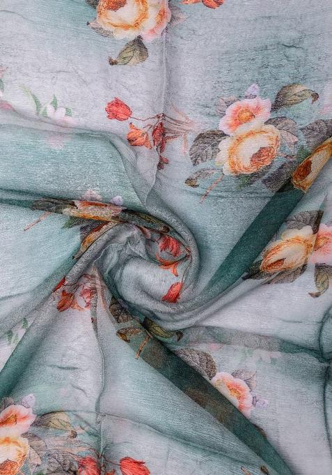 Blue Printed Chiffon Lehenga Set