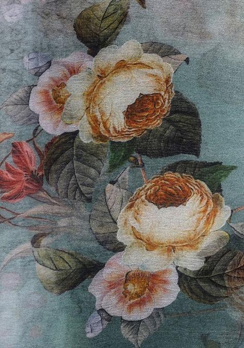 Blue Printed Chiffon Lehenga Set