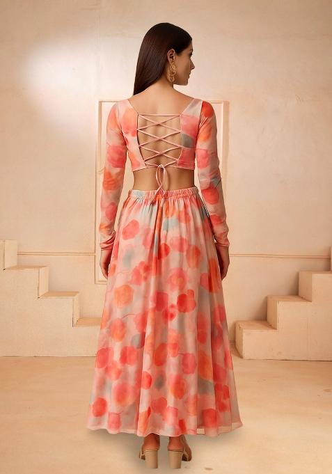 Multi Printed Chiffon Lehenga Set
