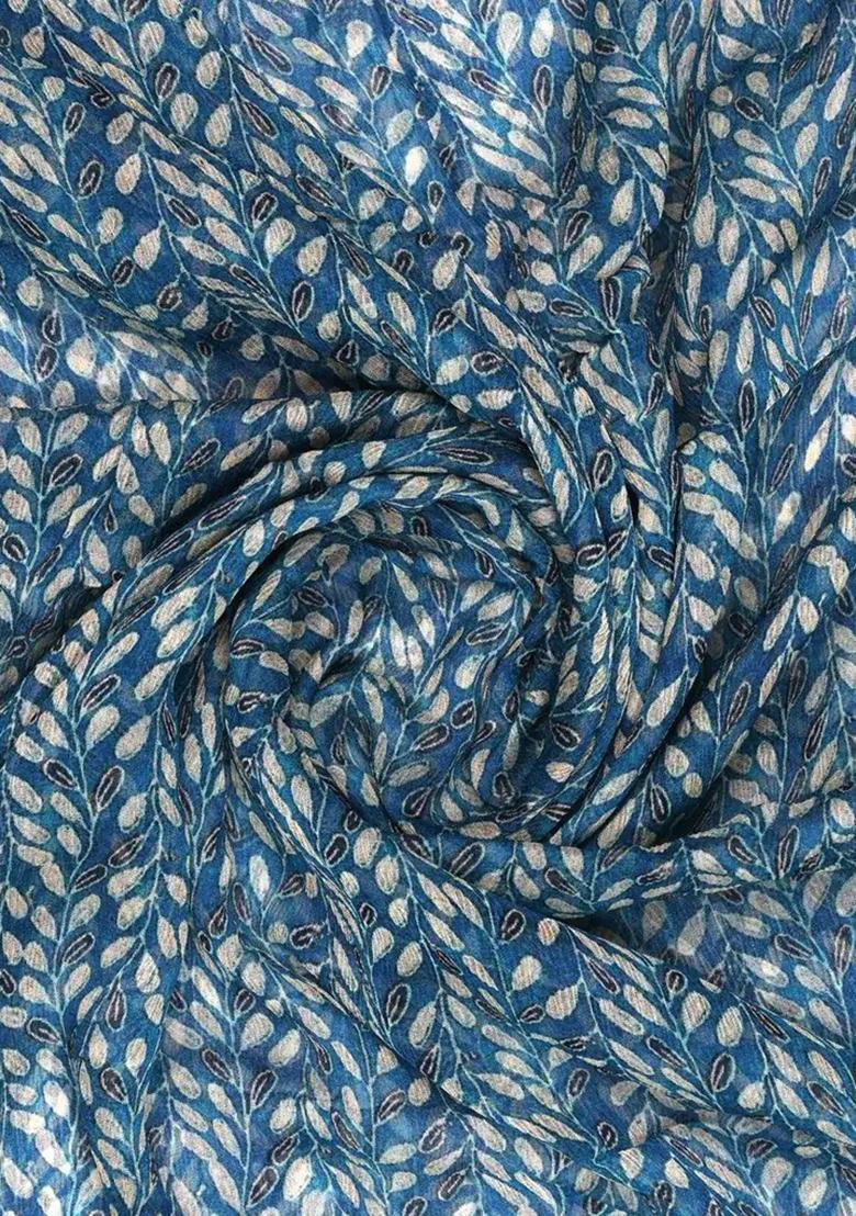 Blue Printed Chiffon Lehenga Set