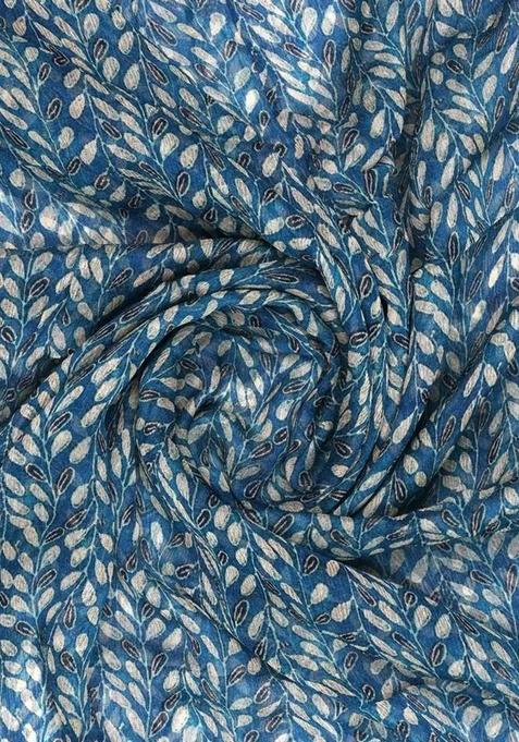 Blue Printed Chiffon Lehenga Set