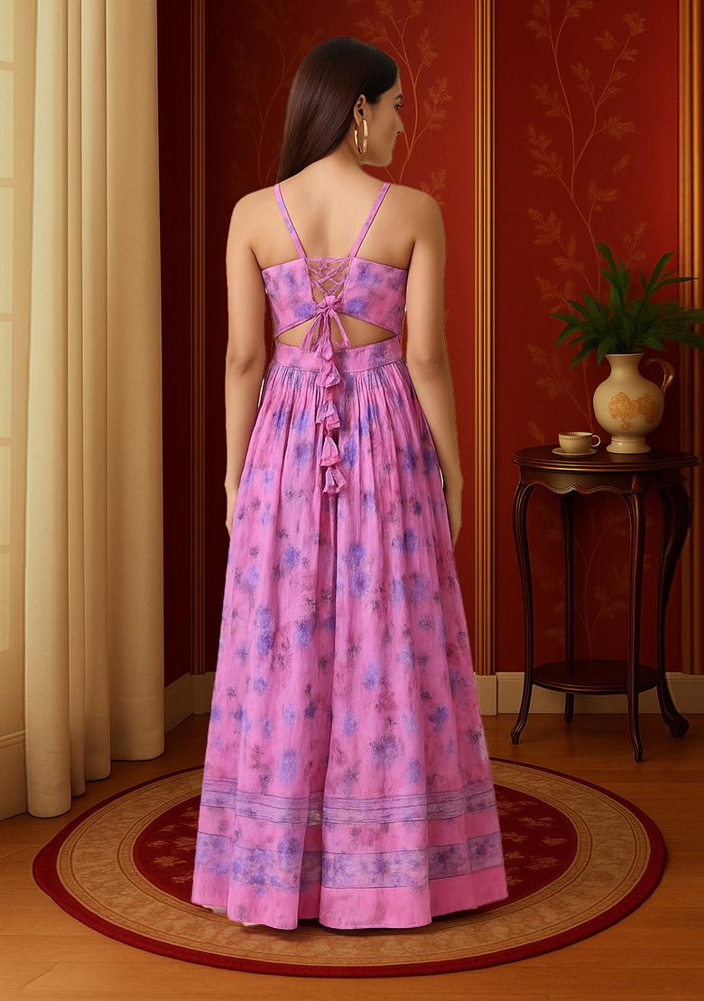 Classy Pink Printed Chiffon Lehenga Set - Indya