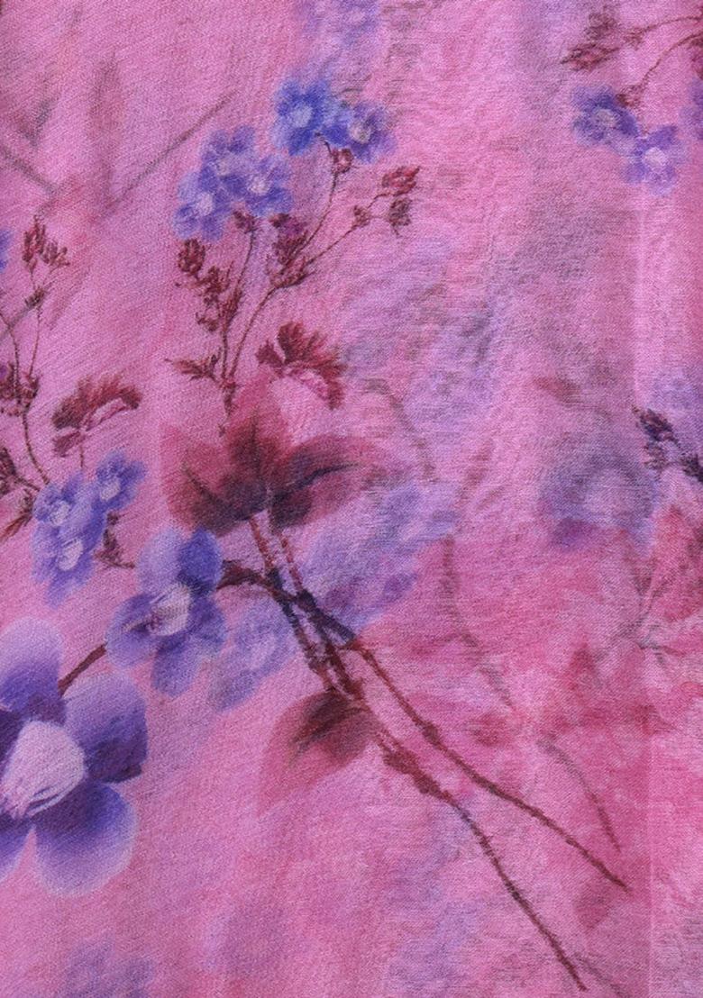 Classy Pink Printed Chiffon Lehenga Set - Indya