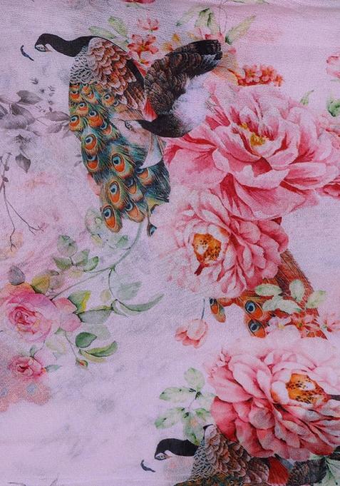 Light Pink Printed Georgette Crop Top Skirt Set