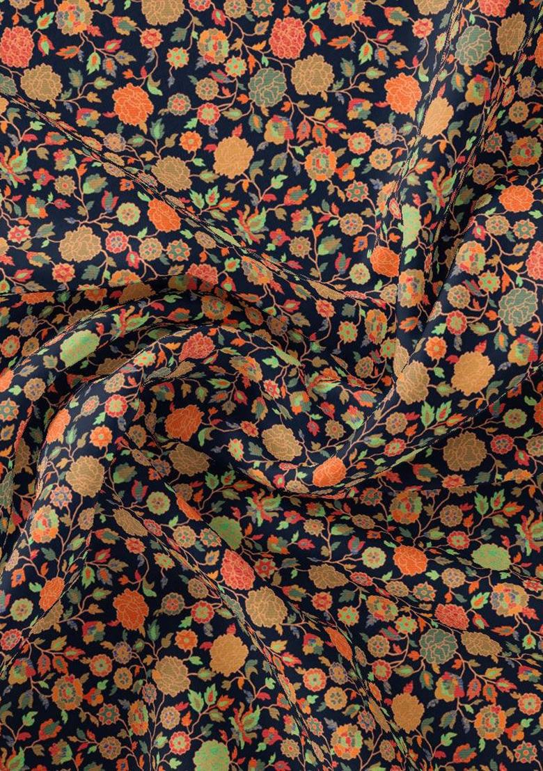 Black Printed Georgette Crop Top Skirt Set