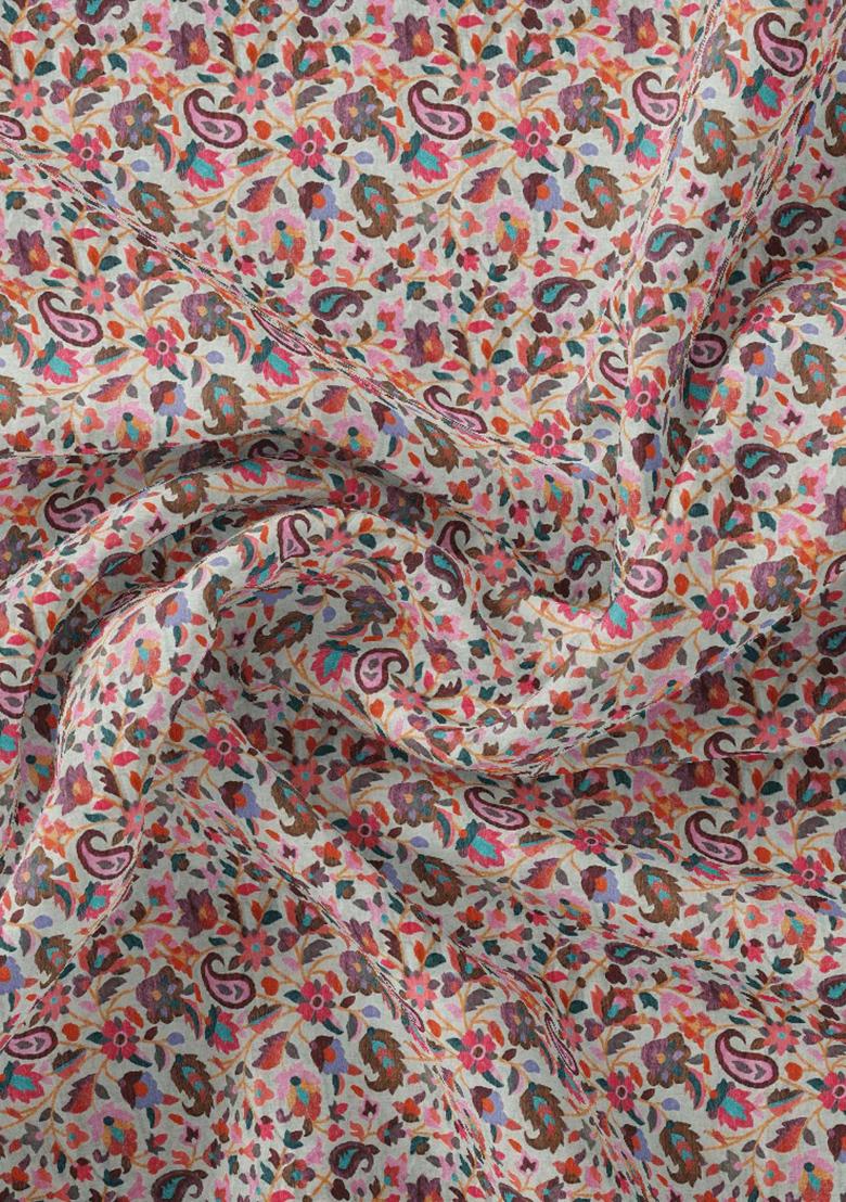 Multicolor Printed Georgette Crop Top Skirt Set