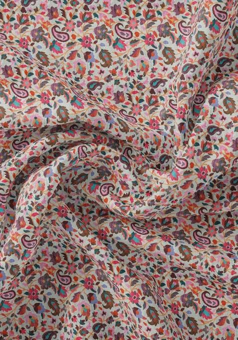 Multicolor Printed Georgette Crop Top Skirt Set