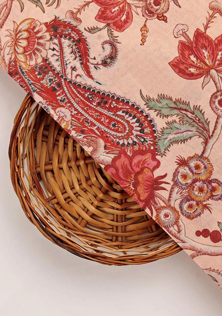 Peach Printed Dola Silk Lehenga Set - Indya