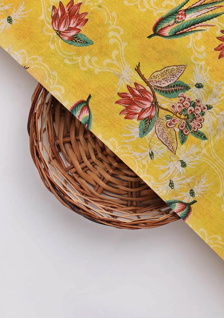 Mustard Printed Dola Silk Lehenga Set - Indya