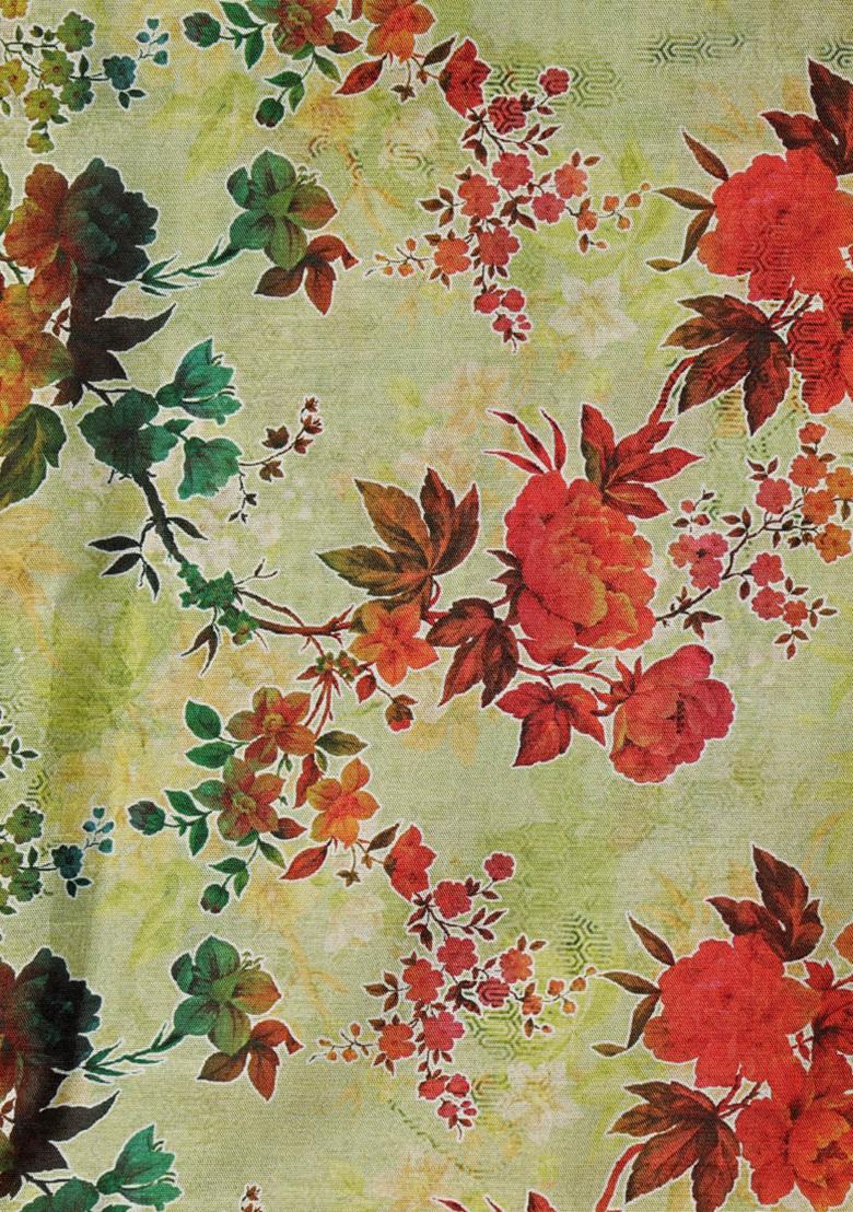 Green Printed Dola Silk Lehenga Set - Indya