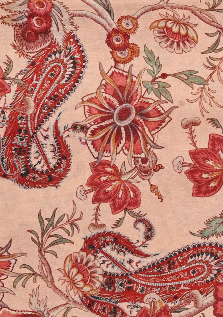 Peach Printed Dola Silk Lehenga Set - Indya