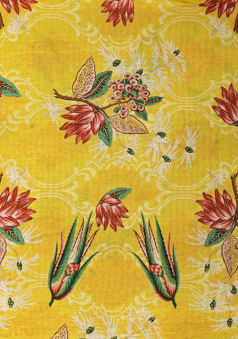 Mustard Printed Dola Silk Lehenga Set - Indya