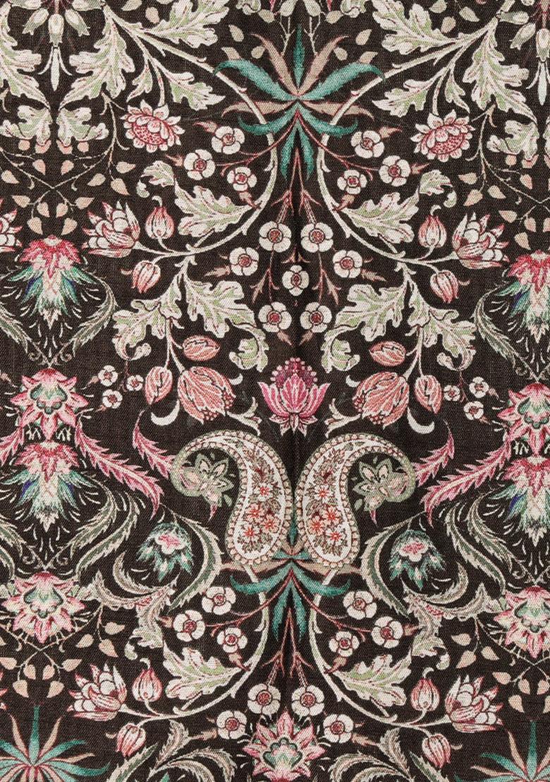 Black Printed Dola Silk Lehenga Set - Indya