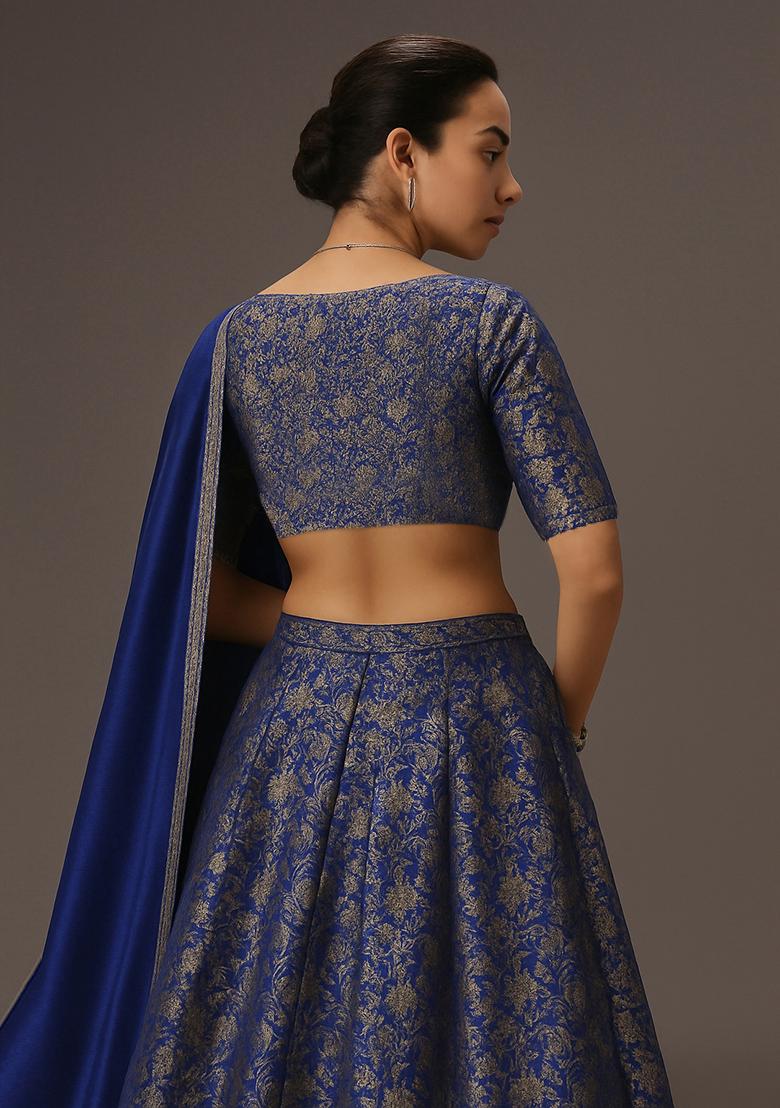 Blue Jacquard Brocade Lehenga Set