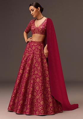 Pink Jacquard Brocade Lehenga Set
