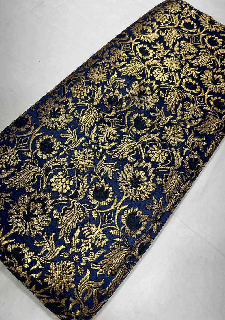 Navy Blue Jacquard Brocade Lehenga Set - Indya