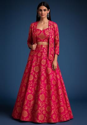Magenta Pink Jacquard Brocade Lehenga Set