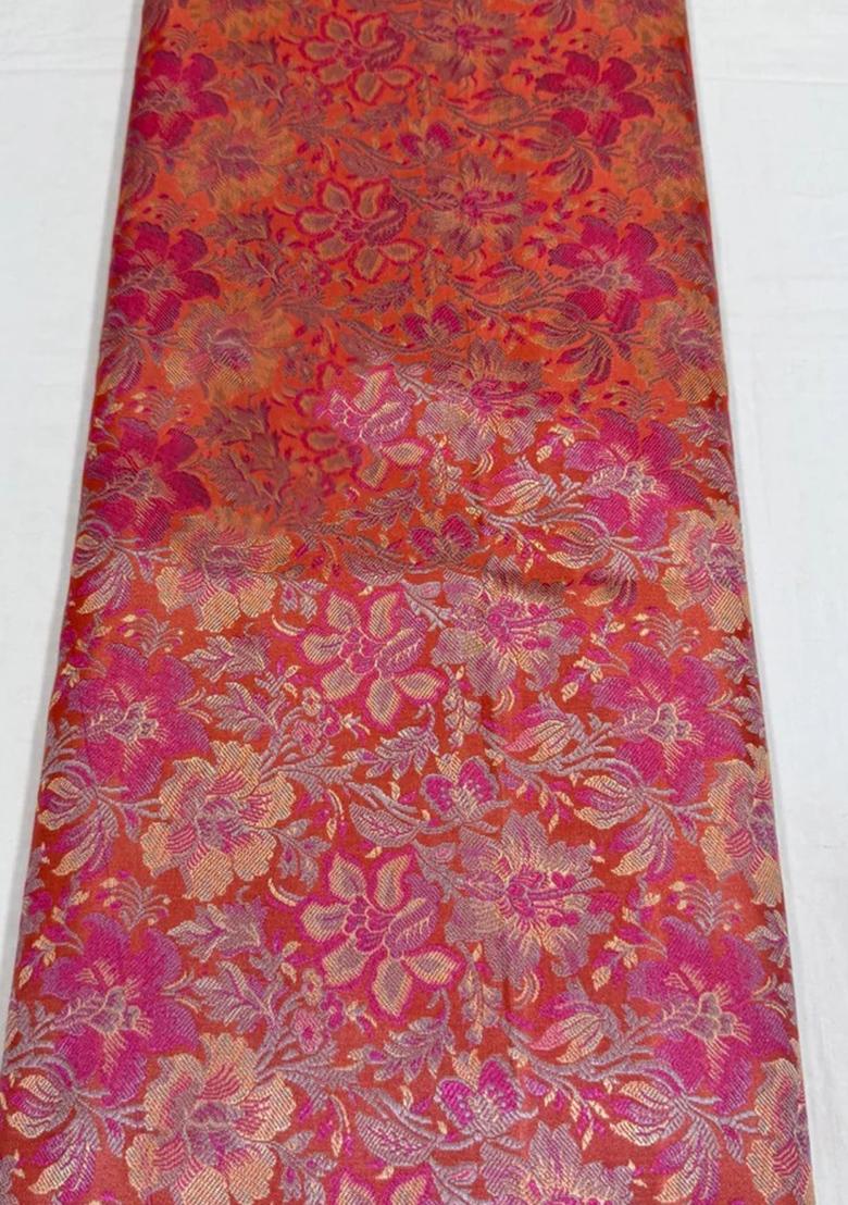 Orange Jacquard Brocade Lehenga Set - Indya