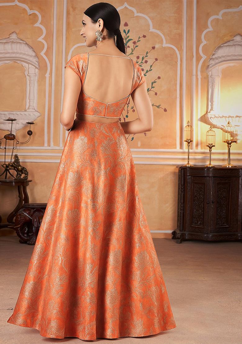 Peach Jacquard Brocade Lehenga Set - Indya