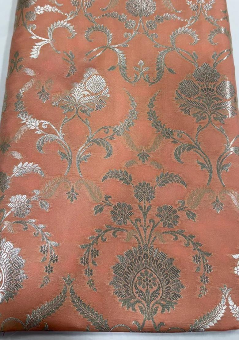 Peach Jacquard Brocade Lehenga Set
