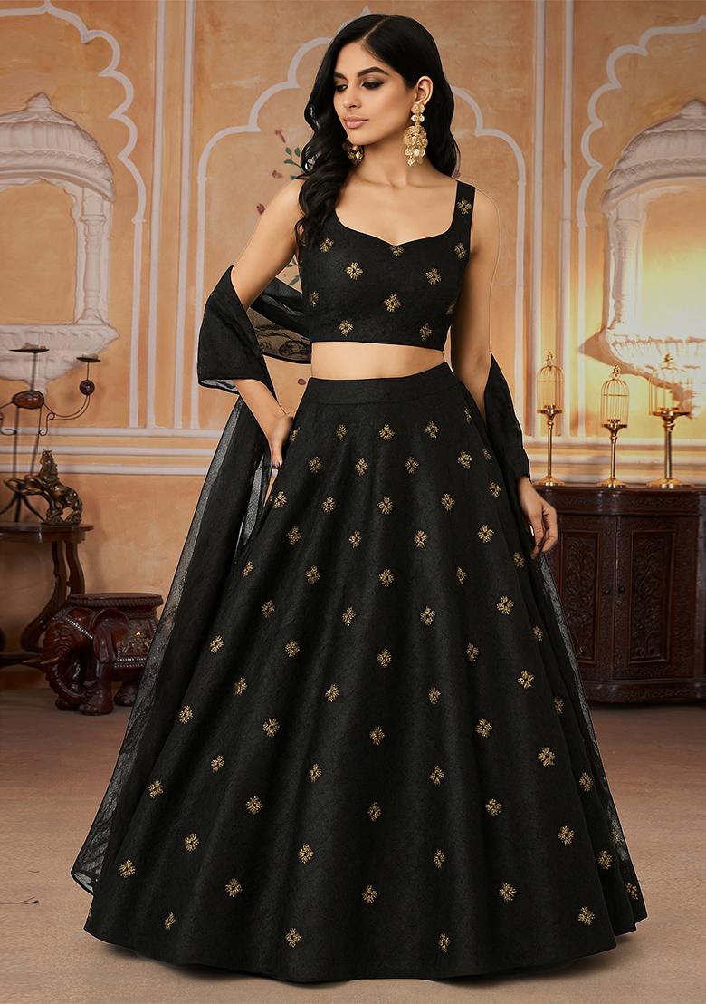 Black Jacquard Brocade Lehenga Set