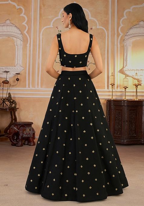 Black Jacquard Brocade Lehenga Set
