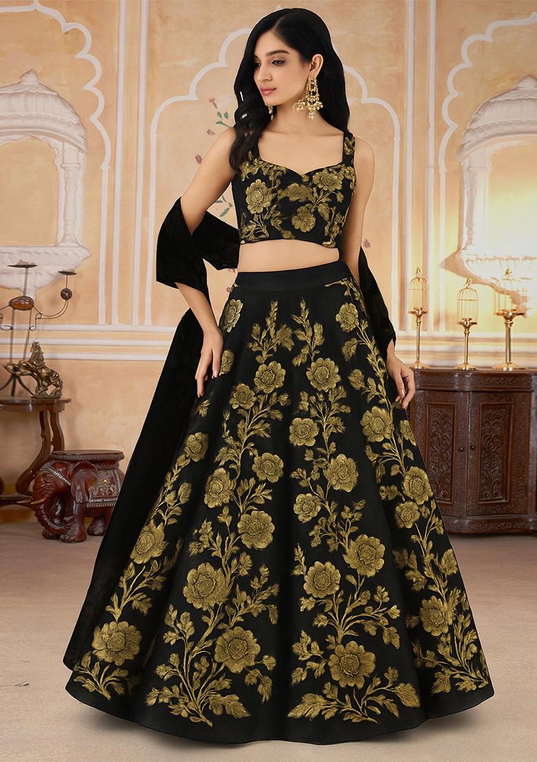 Black Jacquard Brocade Lehenga Set