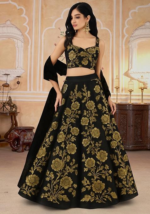 Black Jacquard Brocade Lehenga Set