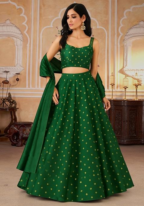 Green Jacquard Brocade Lehenga Set
