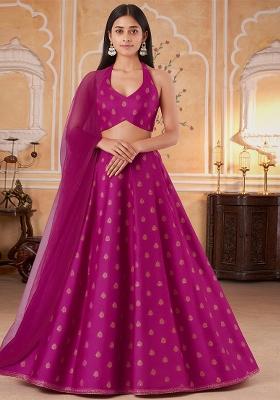 Pink Jacquard Brocade Lehenga Set