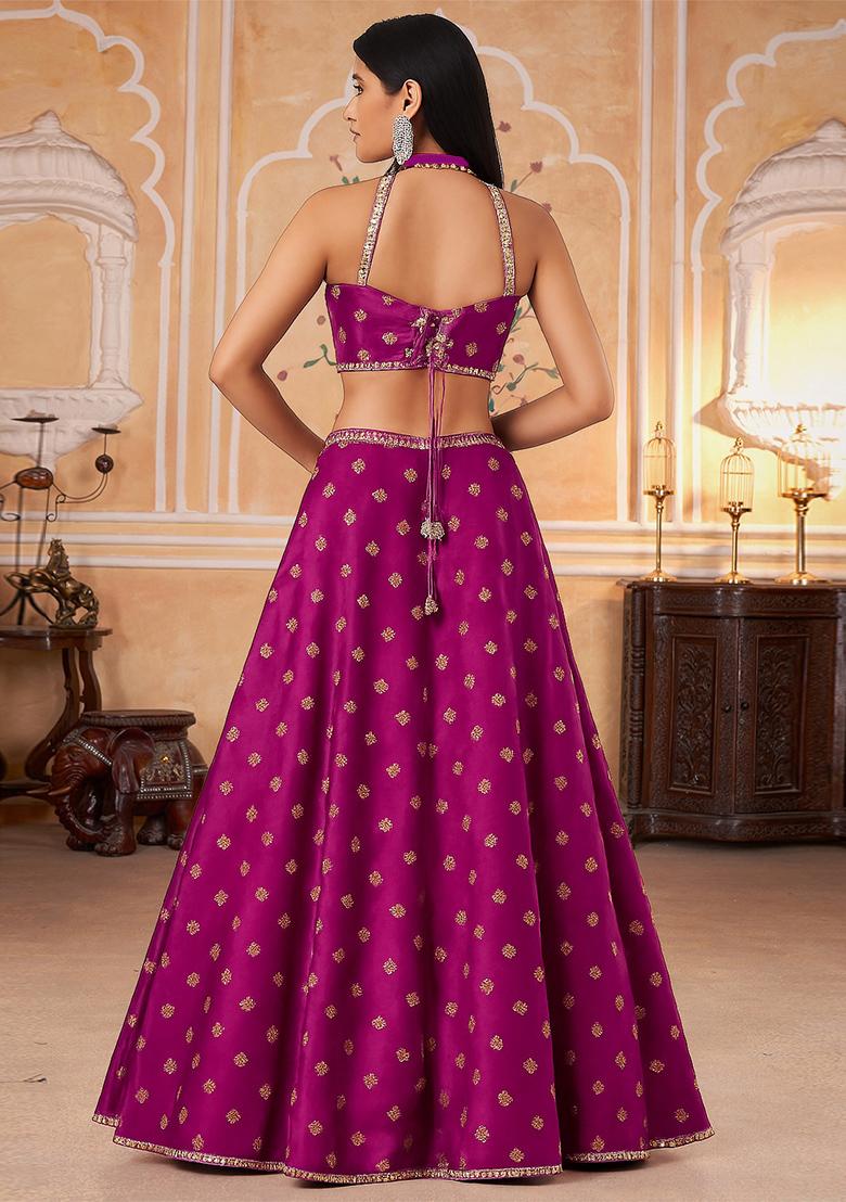 Pink Jacquard Brocade Lehenga Set - Indya