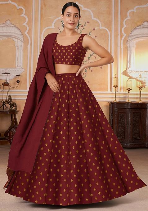Brown Jacquard Brocade Lehenga Set