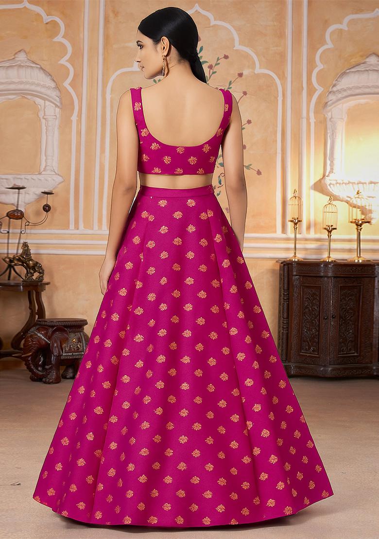 Pink Jacquard Brocade Lehenga Set - Indya