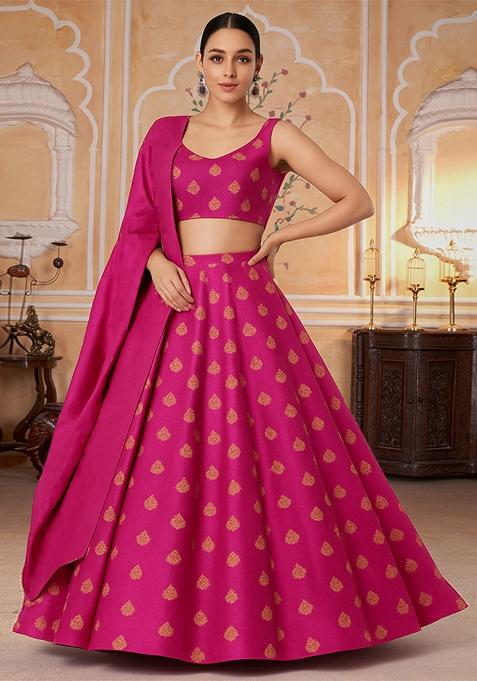 Pink Jacquard Brocade Lehenga Set