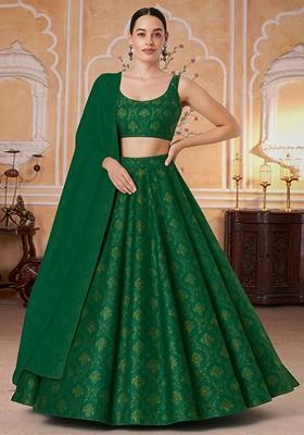 Green Jacquard Brocade Lehenga Set