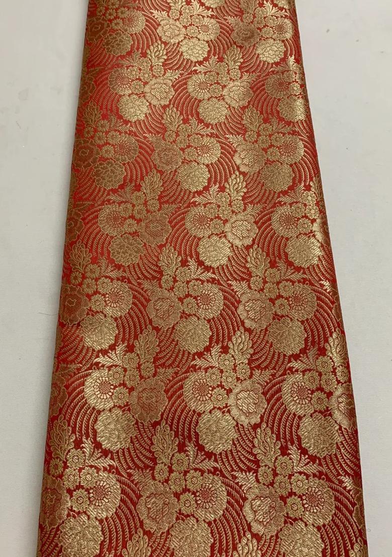 Red Jacquard Brocade Lehenga Set - Indya