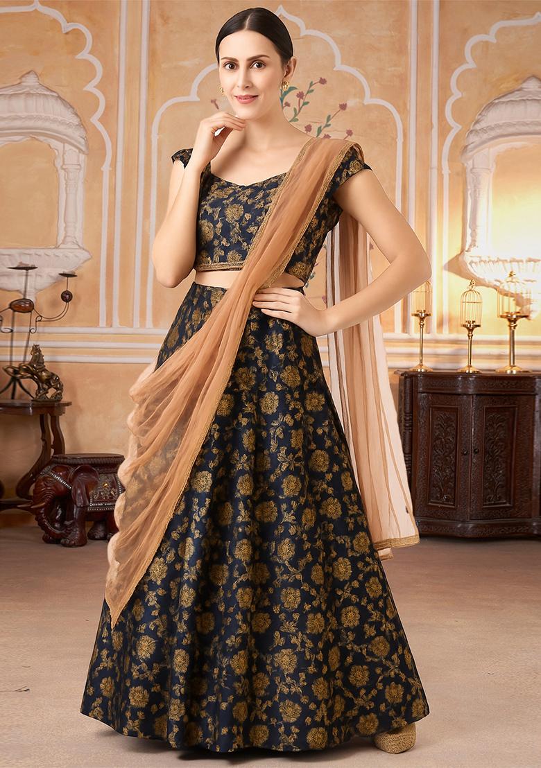 Black Jacquard Brocade Lehenga Set