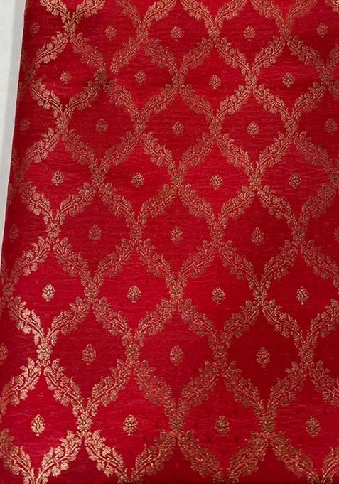 Red Jacquard Brocade Lehenga Set