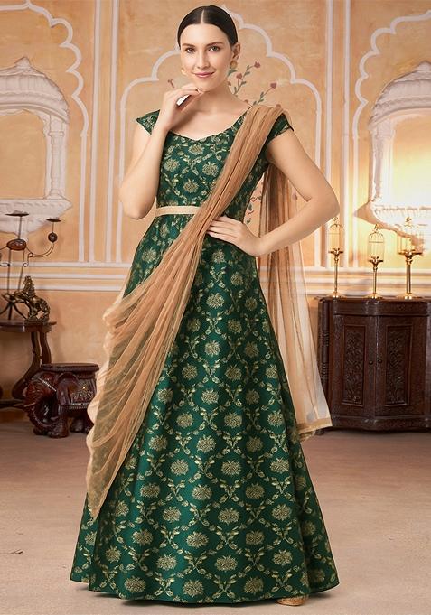 Green Jacquard Brocade Lehenga Set