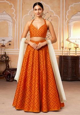 Multicolor Jacquard Brocade Lehenga Set
