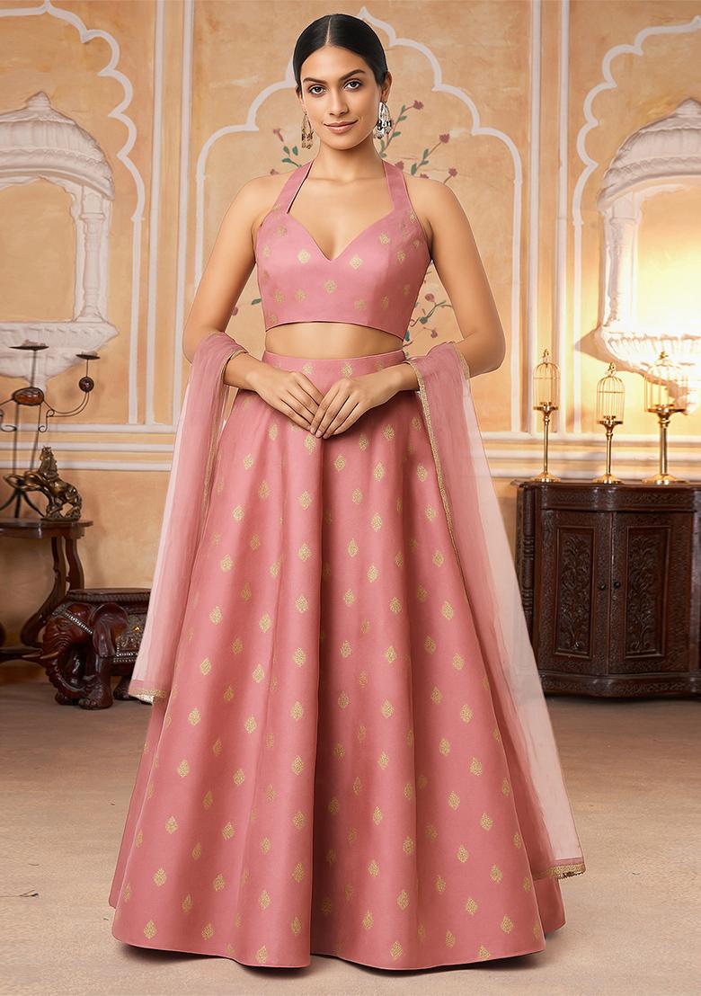 Pastel Pink Jacquard Brocade Lehenga Set