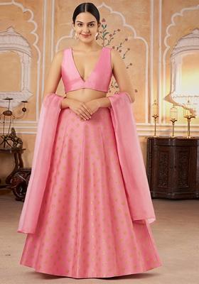 Pastel Pink Jacquard Brocade Lehenga Set