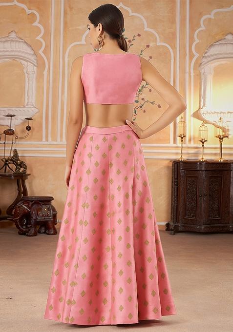 Pastel Pink Jacquard Brocade Lehenga Set