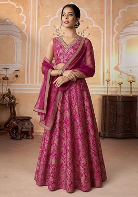 Purple Jacquard Brocade Lehenga Set