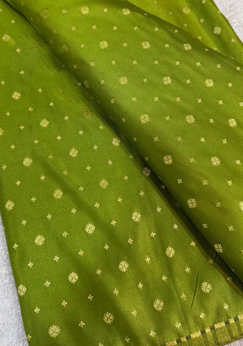 Green Jacquard Brocade Lehenga Set - Indya