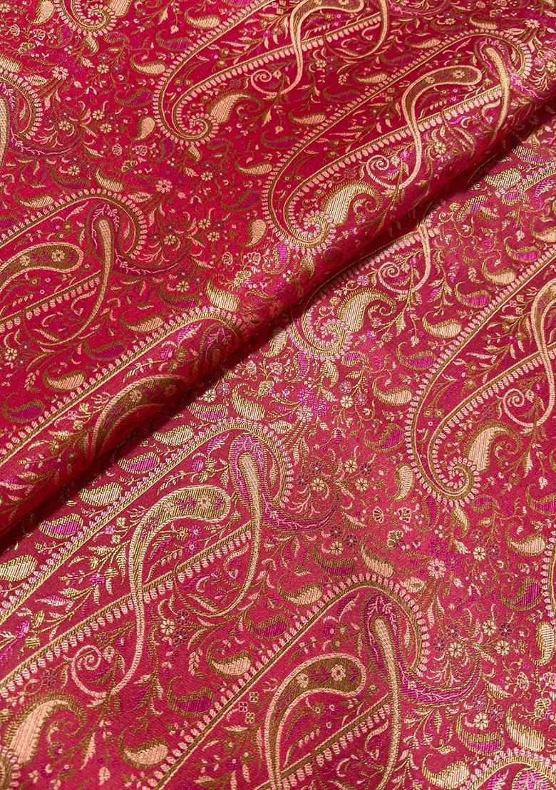 Pink Jacquard Brocade Lehenga Set - Indya